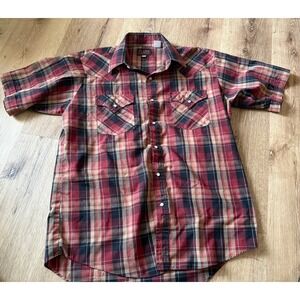 Plains Western‎ Wear Plaid Short Sleeve Pearl Snap Shirt - M